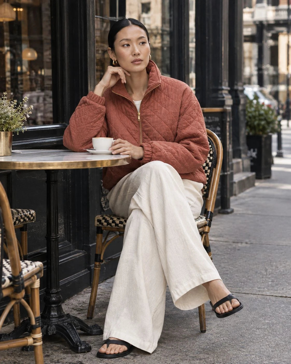 Canyon Linen Quilted Bomber Jacket