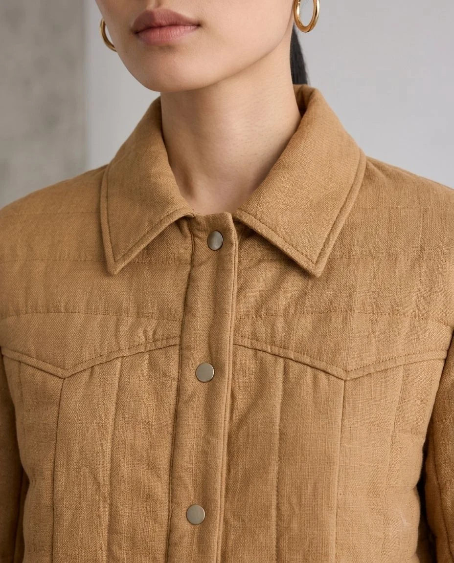 Cedarwood Linen Quilted Trucker Jacket