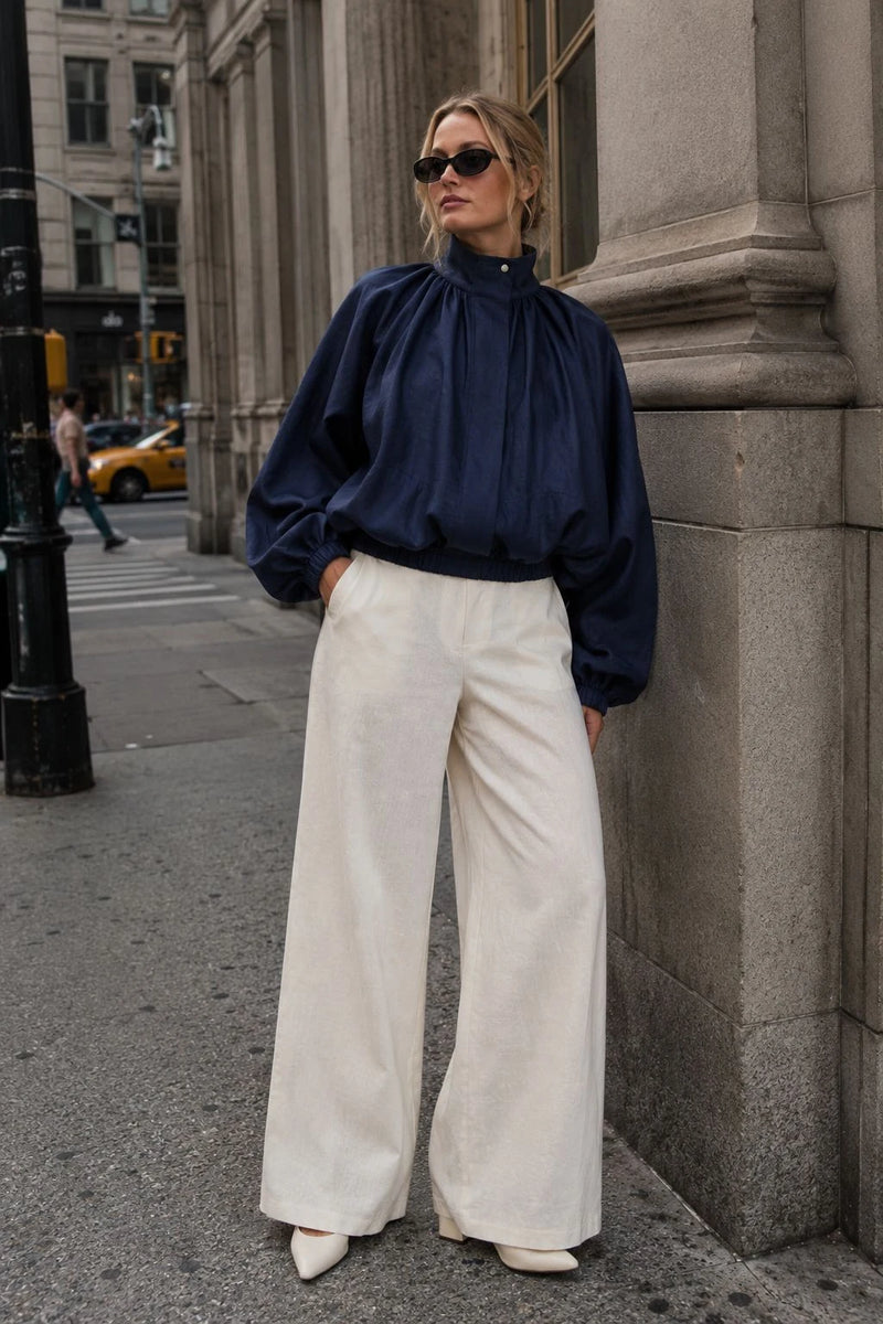 Northfell Linen Gathered Bomber Jacket