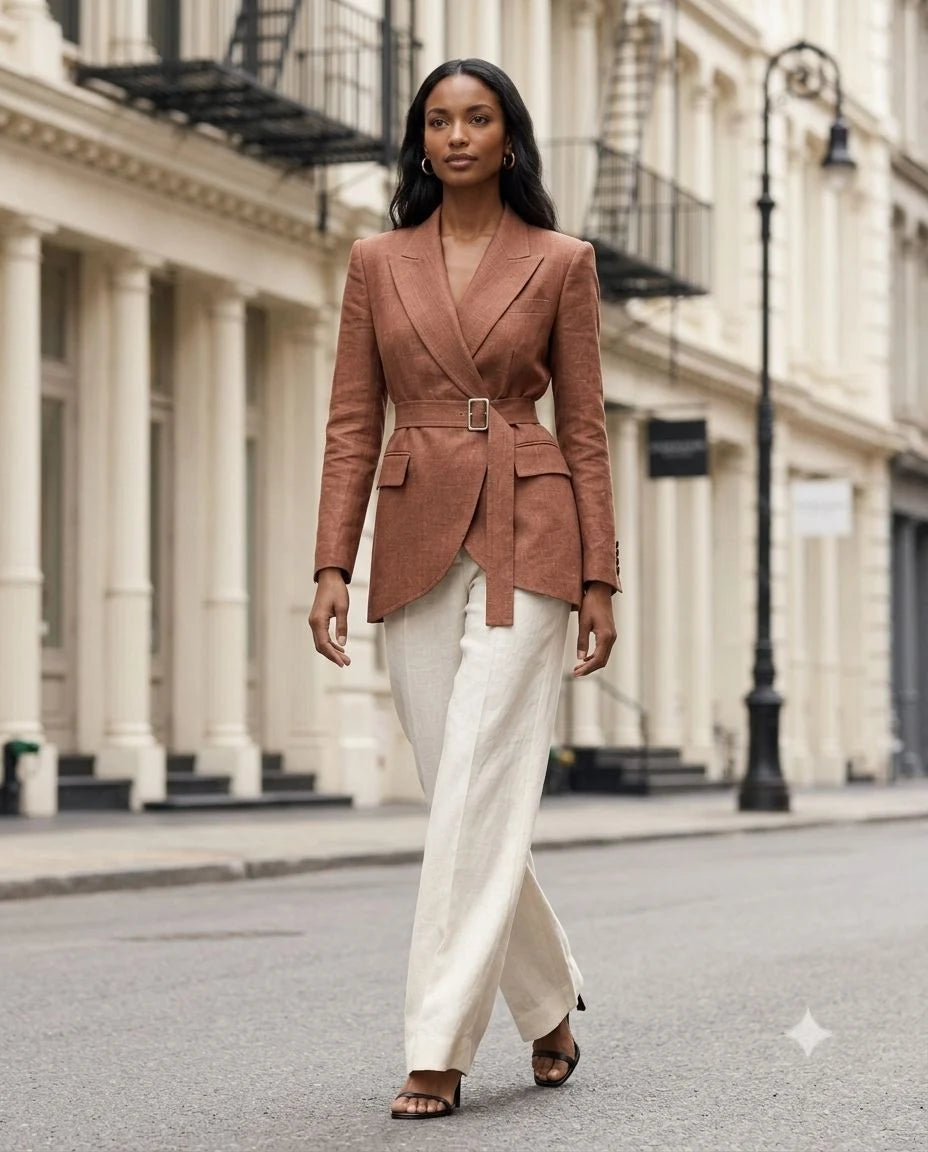 Hollowbrook Linen Belted Wrap Blazer