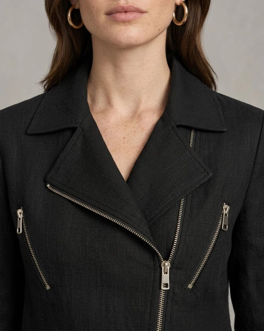 Duskwood Linen Moto-Zip Jacket