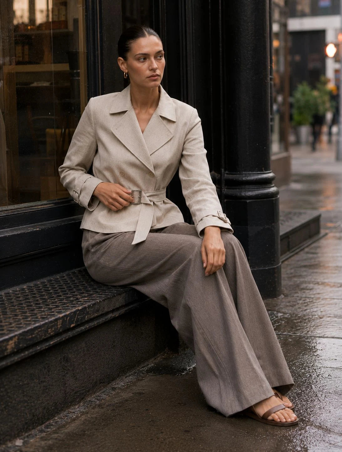 Stonebrook Linen Belted Double-Breasted Jacket
