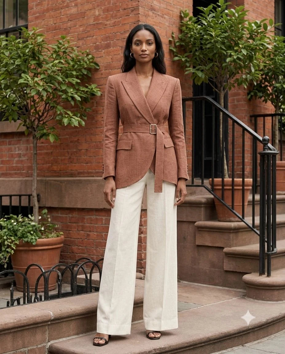 Hollowbrook Linen Belted Wrap Blazer