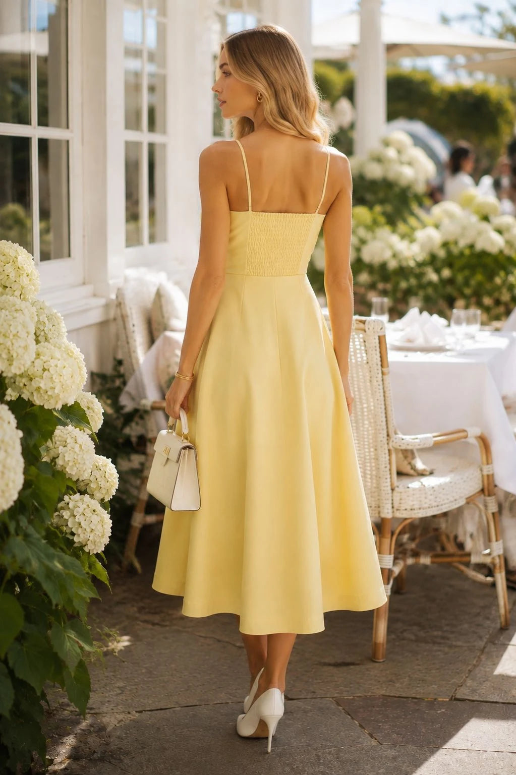 Banana Yellow Crepe Bow-Front Midi Dress