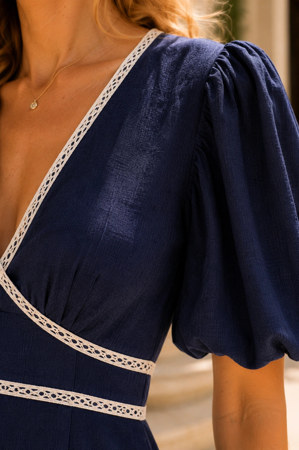 Ischia Linen Lace Trim Midi Dress