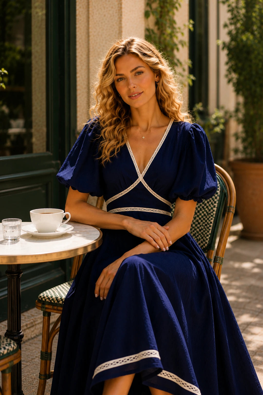 Ischia Linen Lace Trim Midi Dress