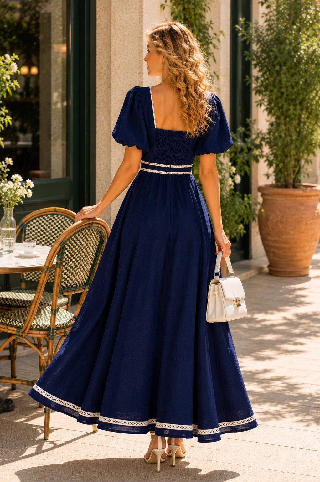 Ischia Linen Lace Trim Midi Dress