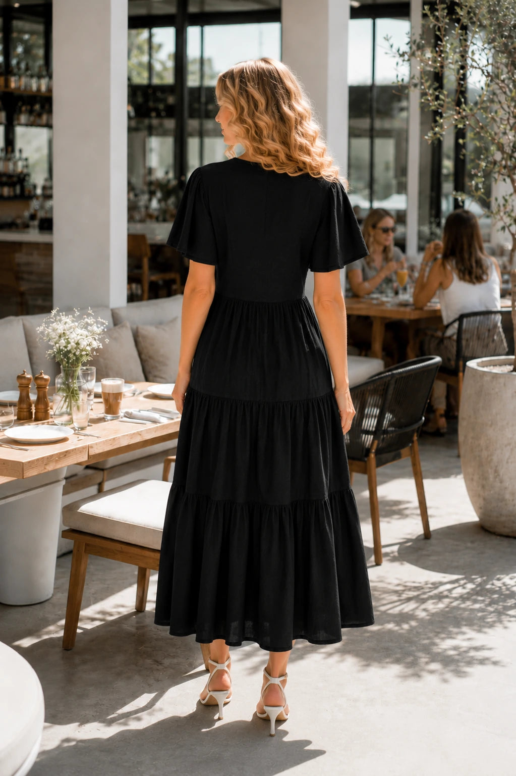 Procida Linen Tiered Button-Down Midi Dress