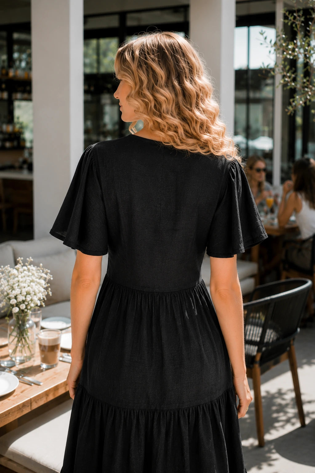 Procida Linen Tiered Button-Down Midi Dress