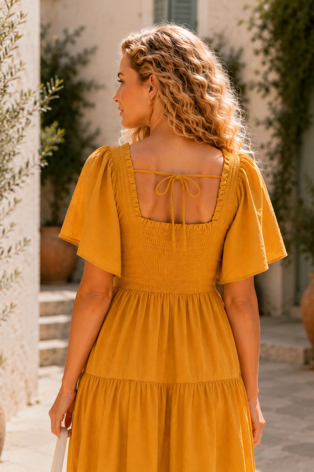 Puglia Linen Smocked Midi Dress