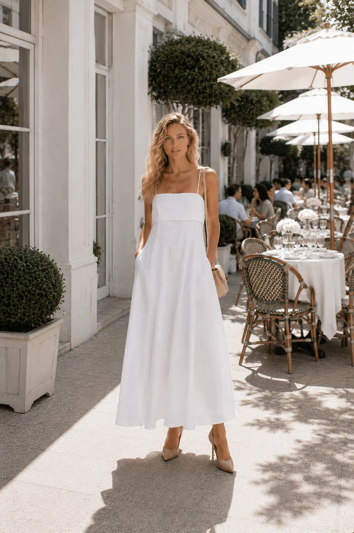 Capri Linen Open Back Maxi Dress