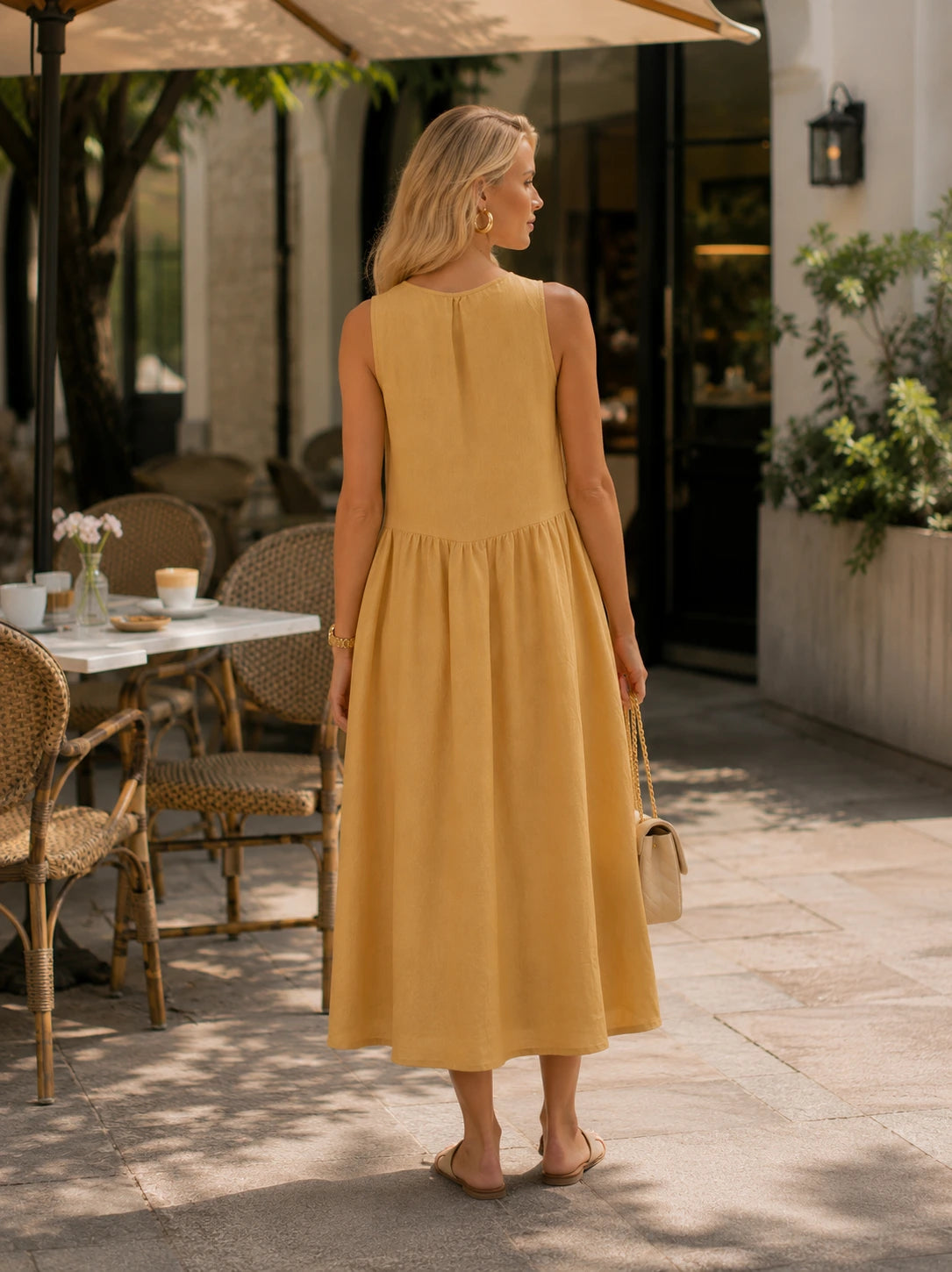 Gaeta Linen Tie-Neck Maxi Dress
