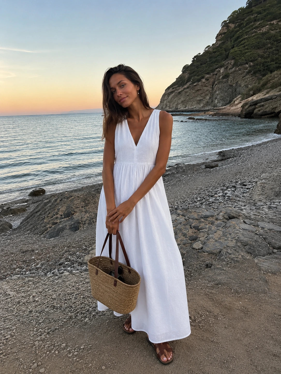 Lecco Linen V-Neck Maxi Dress
