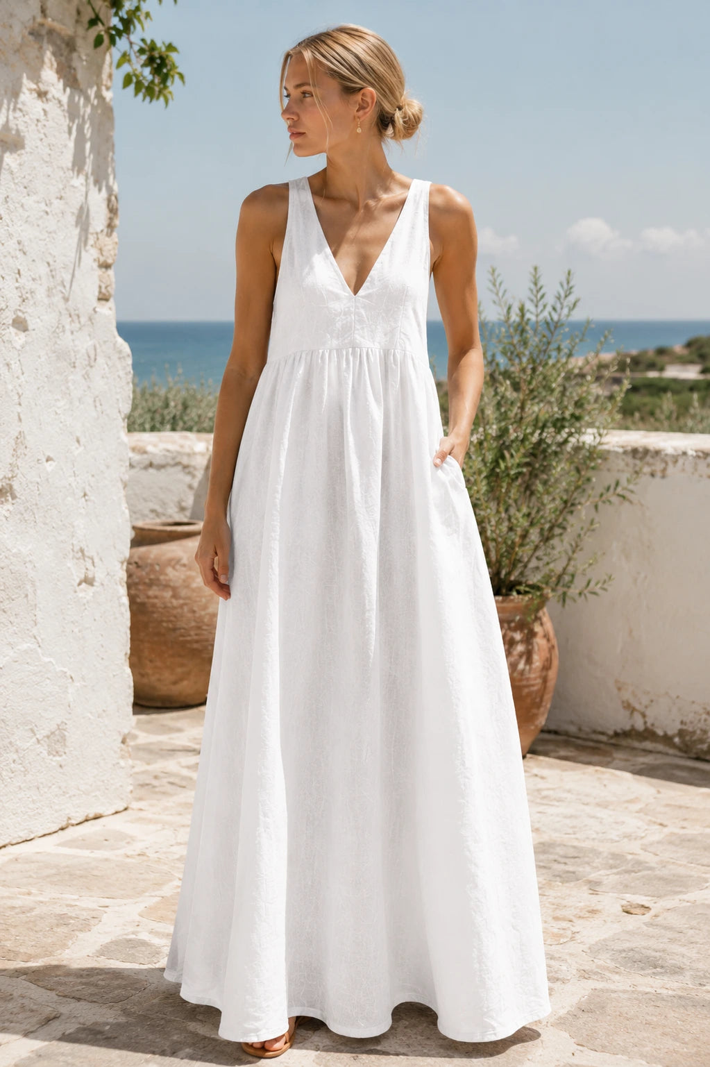 Lecco Linen V-Neck Maxi Dress