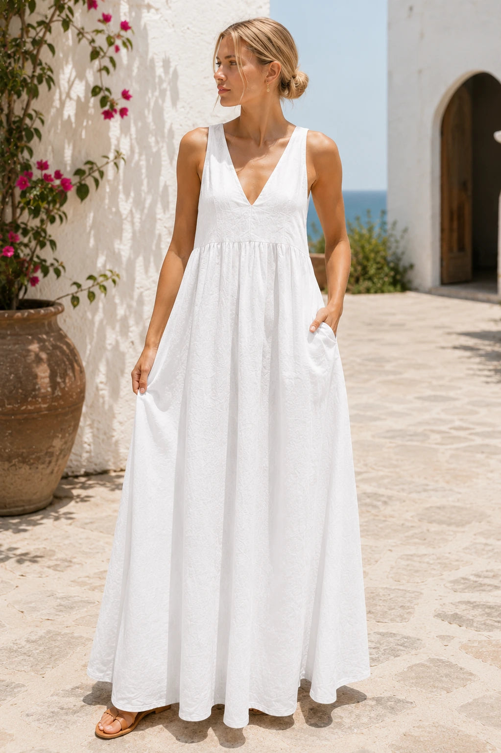 Lecco Linen V-Neck Maxi Dress