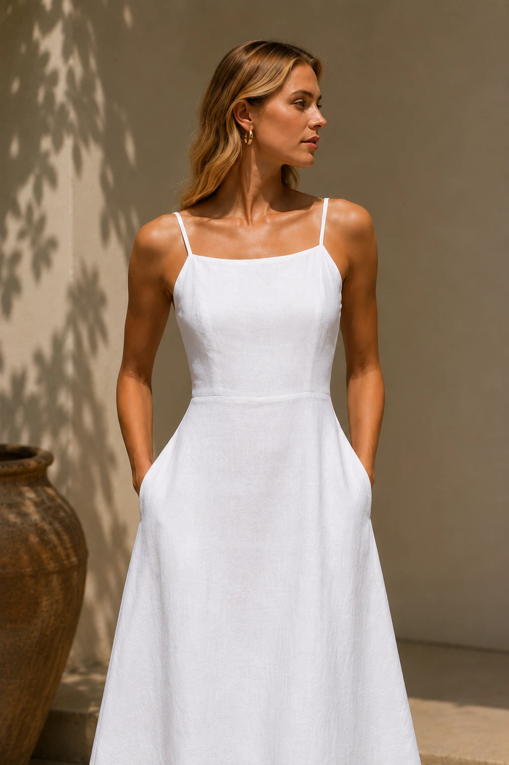 Riomaggiore Linen Square Neck Maxi Dress
