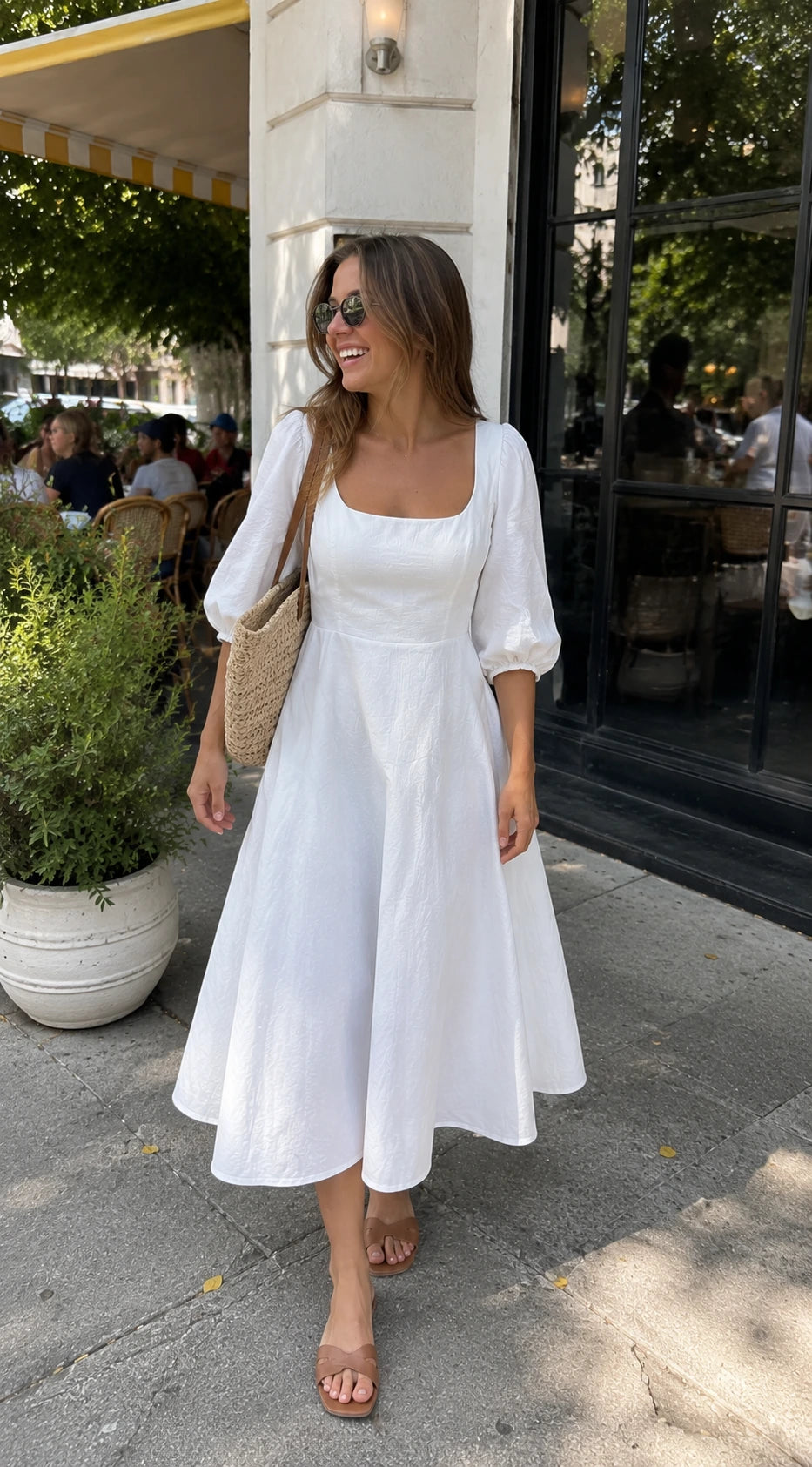 Capua Linen Puff Sleeve Midi Dress