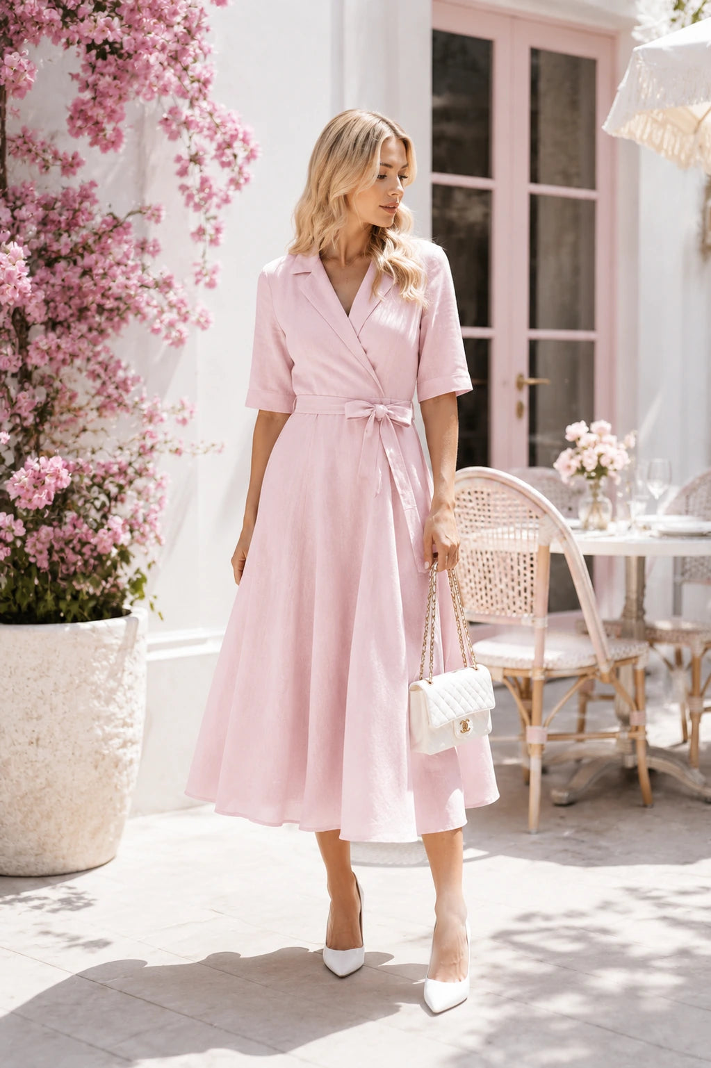 Sora Linen Wrap Midi Dress