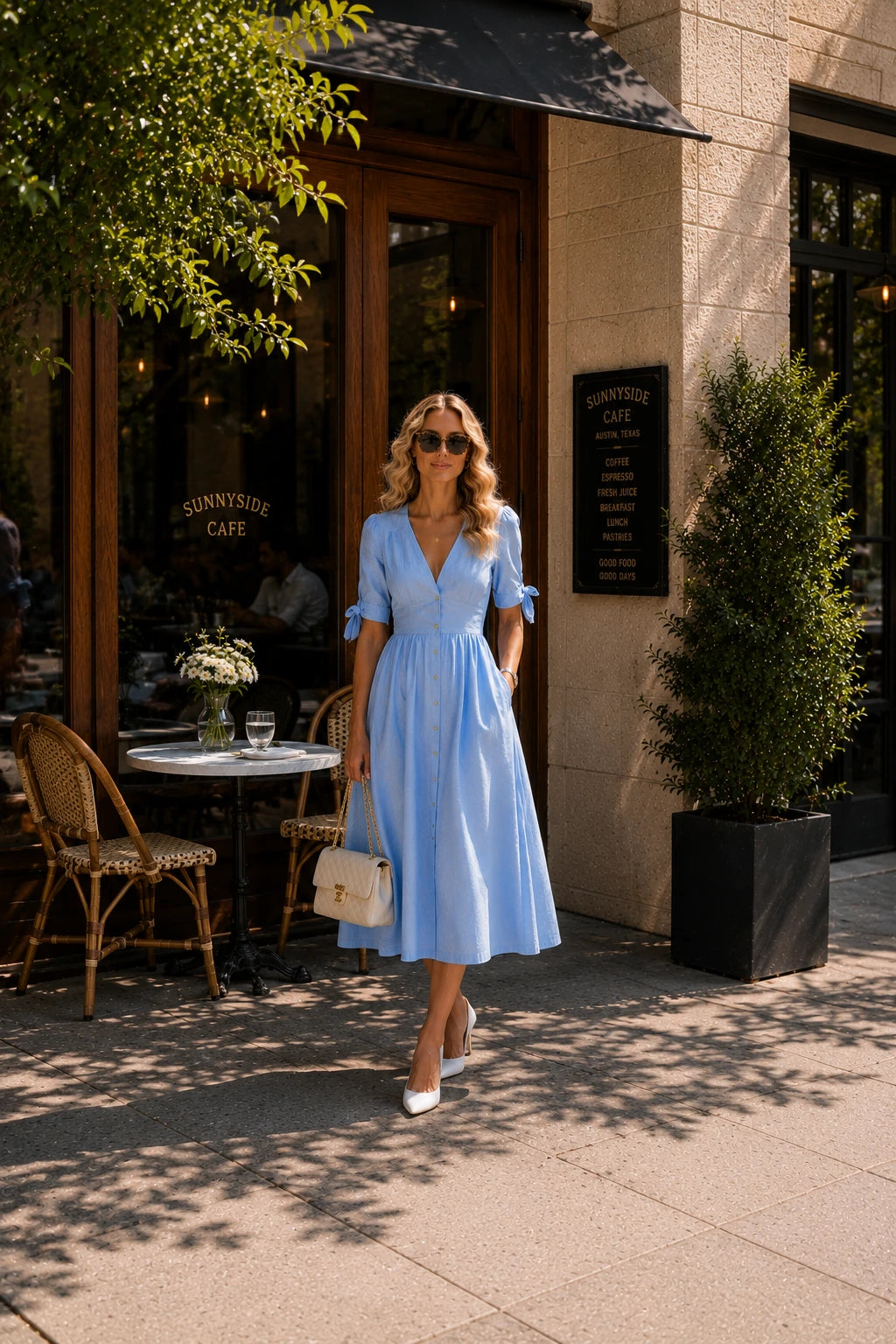 Mola Linen Button-Front Midi Dress