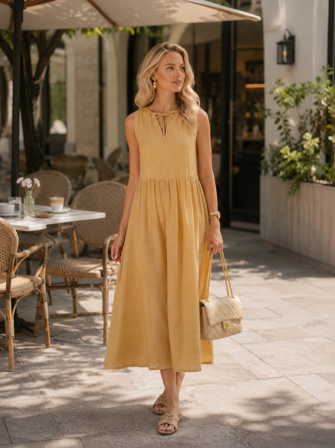 Gaeta Linen Tie-Neck Maxi Dress