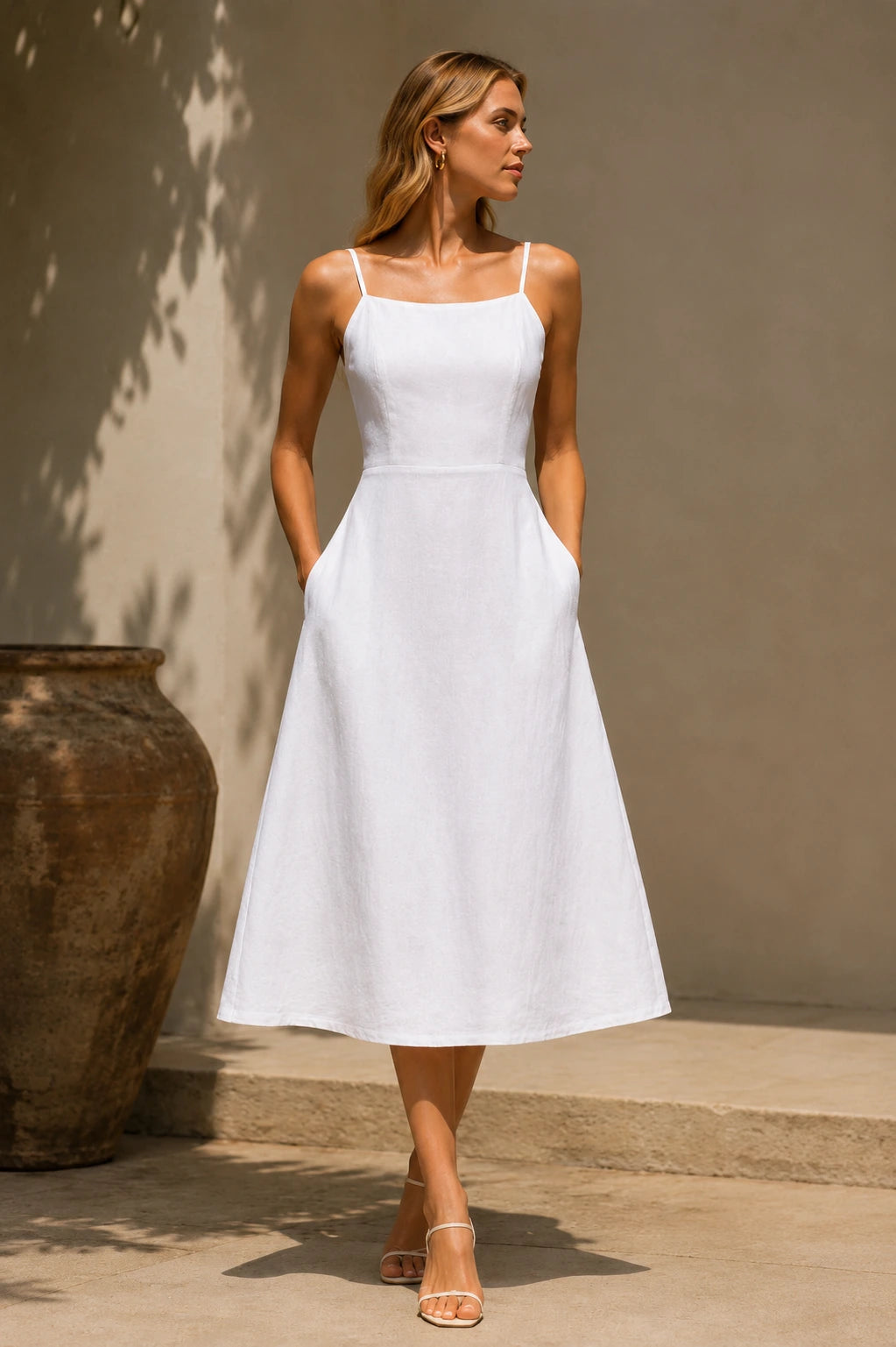 Riomaggiore Linen Square Neck Maxi Dress