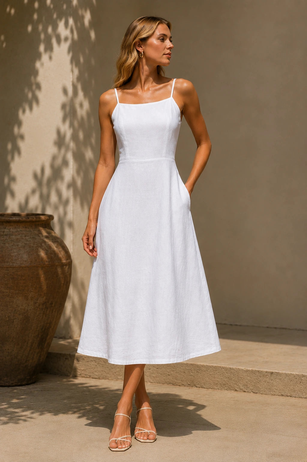Riomaggiore Linen Square Neck Maxi Dress
