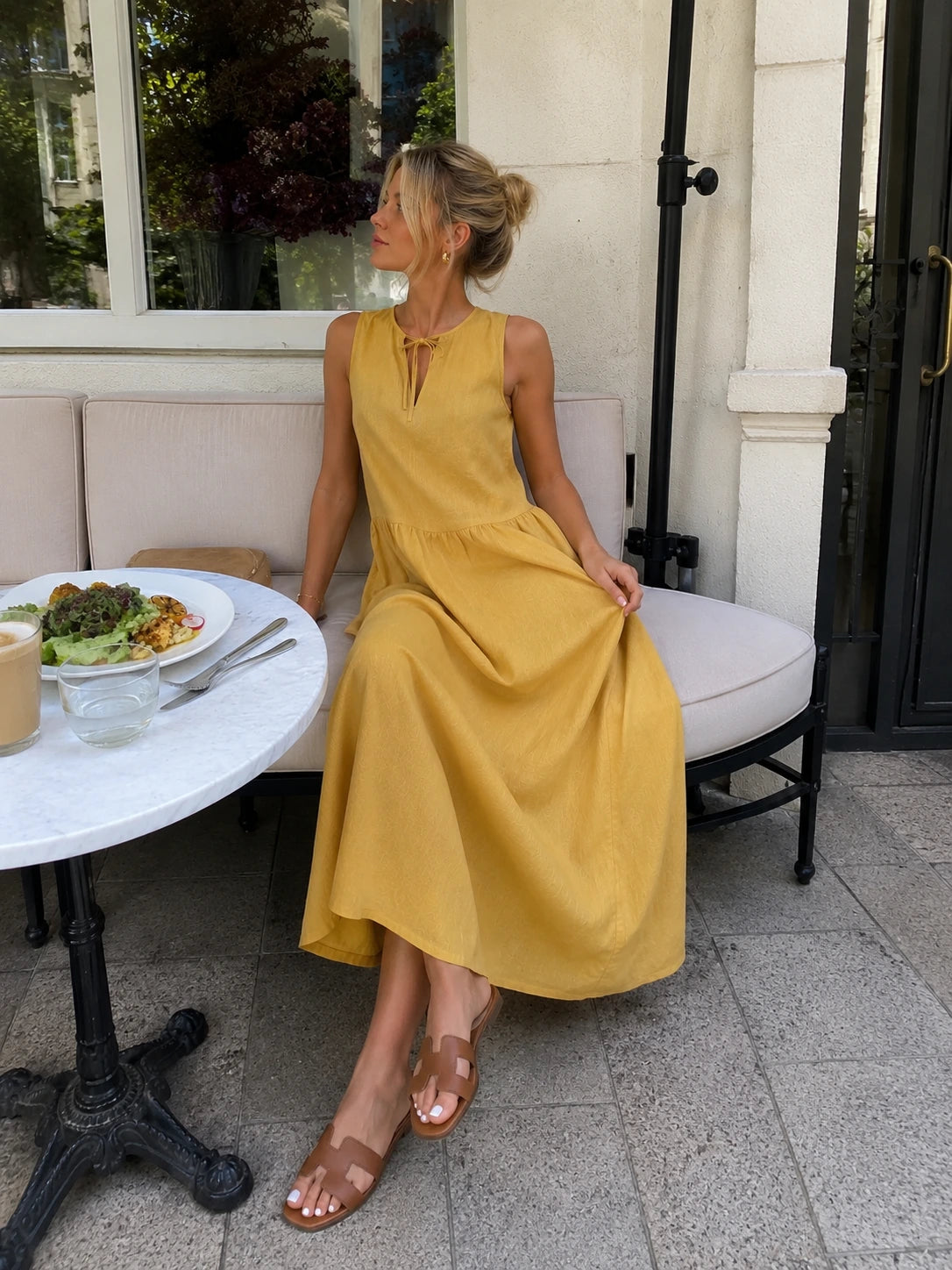 Gaeta Linen Tie-Neck Maxi Dress