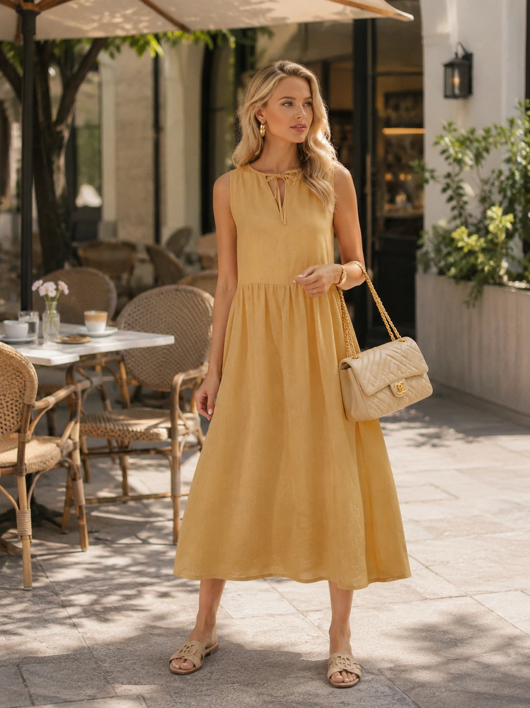 Gaeta Linen Tie-Neck Maxi Dress