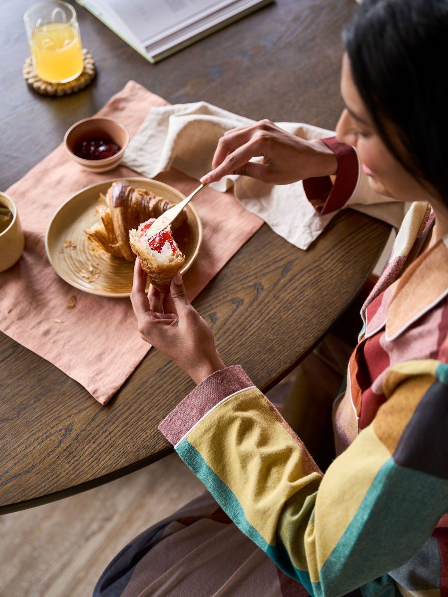 Ensemble de sets de table en lin couleur pêche poudrée