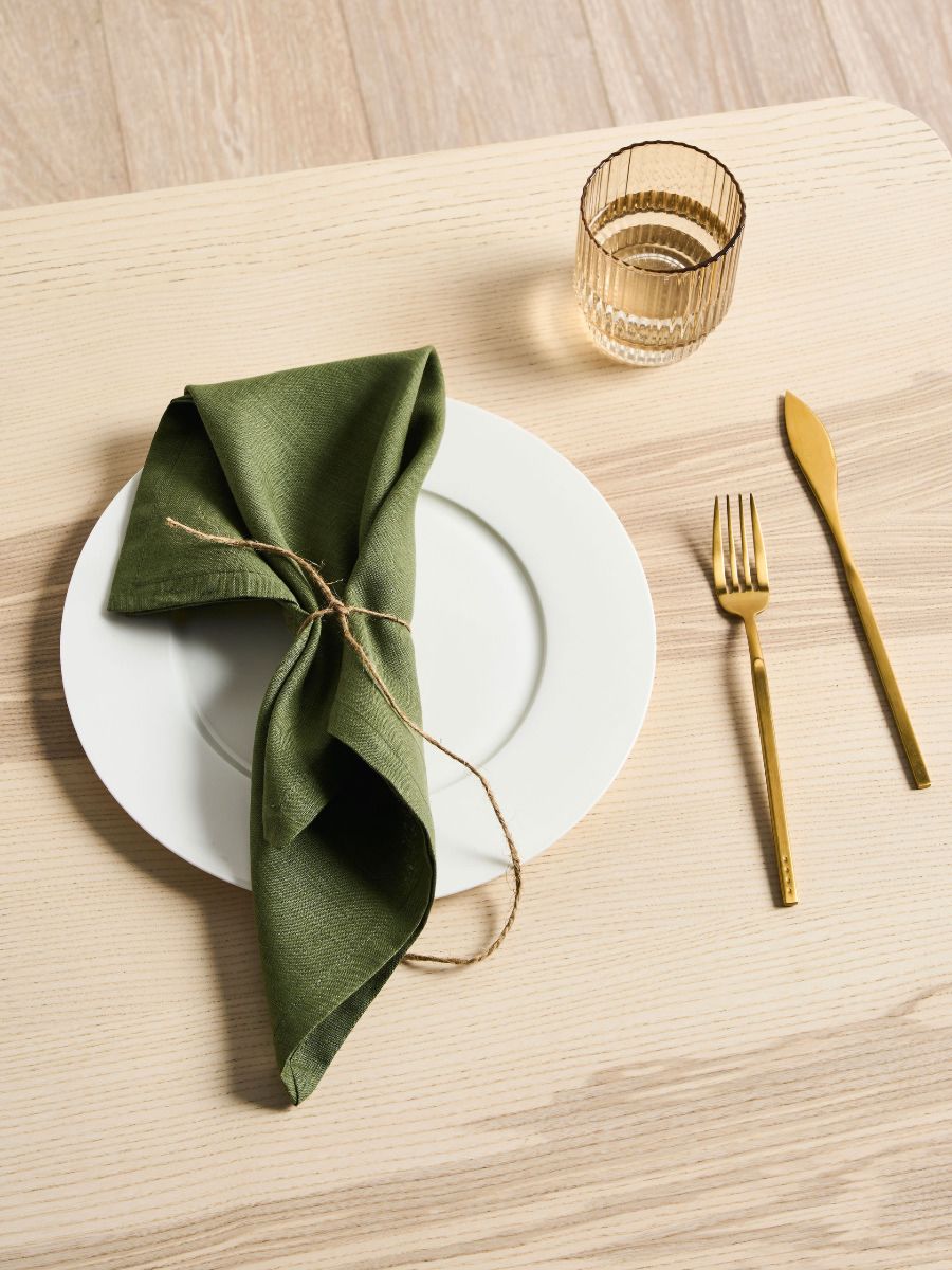 Ensemble de serviettes en lin vert olive