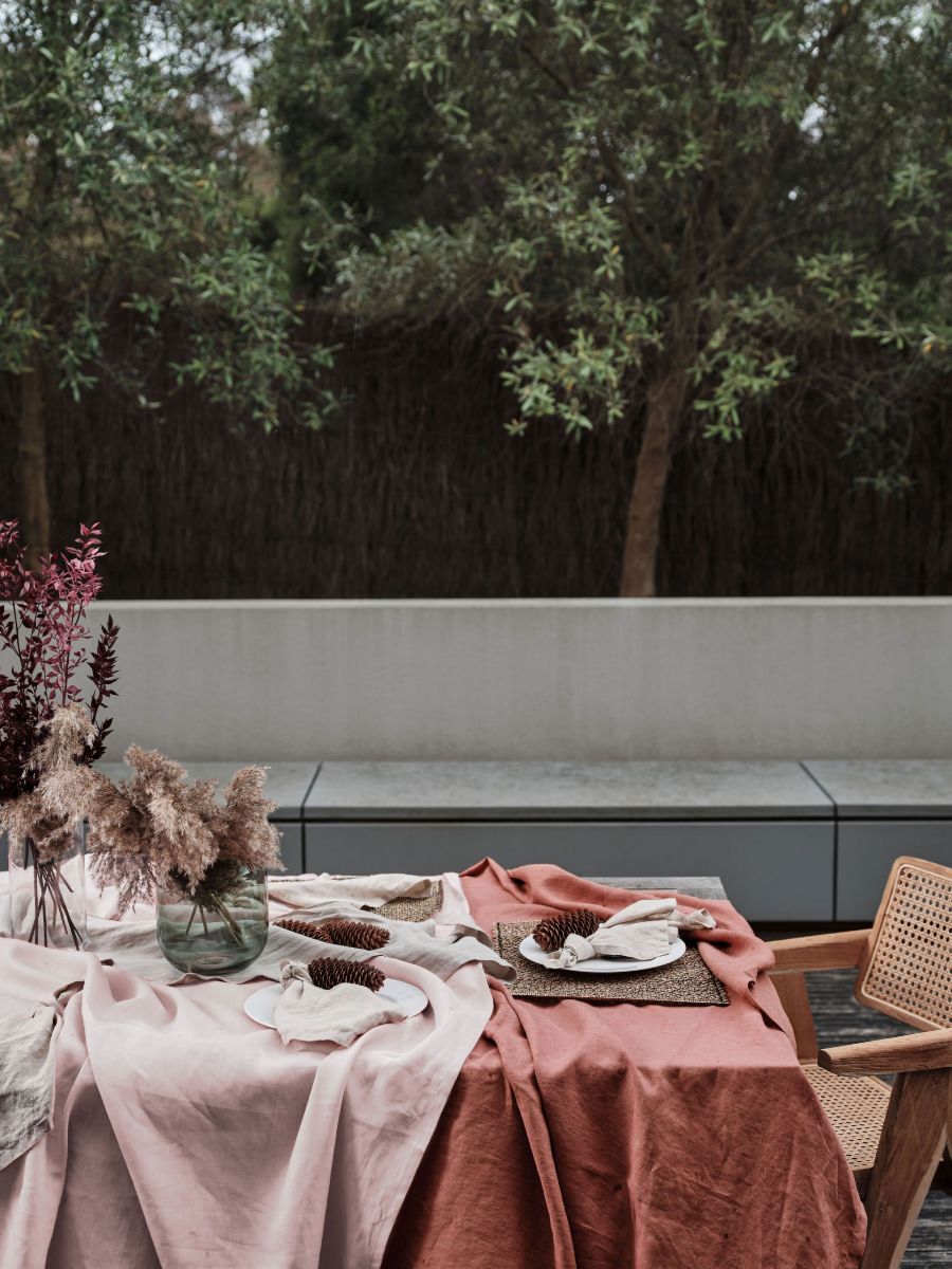 Nappe en lin couleur pêche