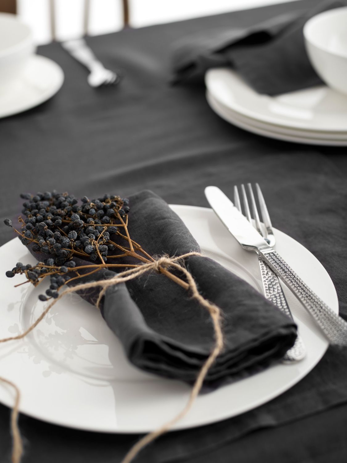 Ensemble de serviettes en lin noir