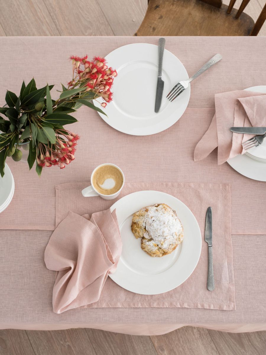 Rose Pink Linen Table Cloth