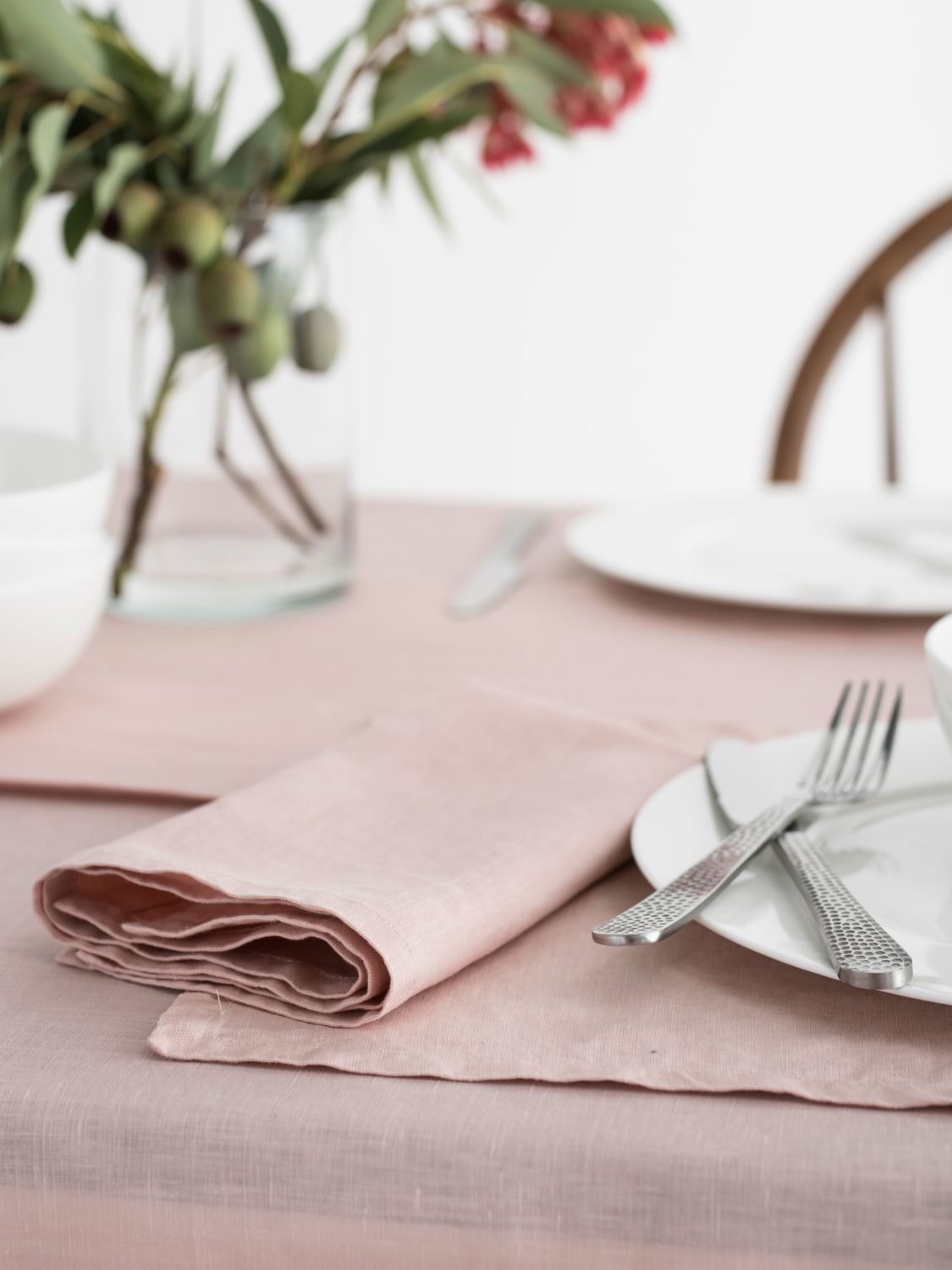 Ensemble de serviettes en lin rose poudré