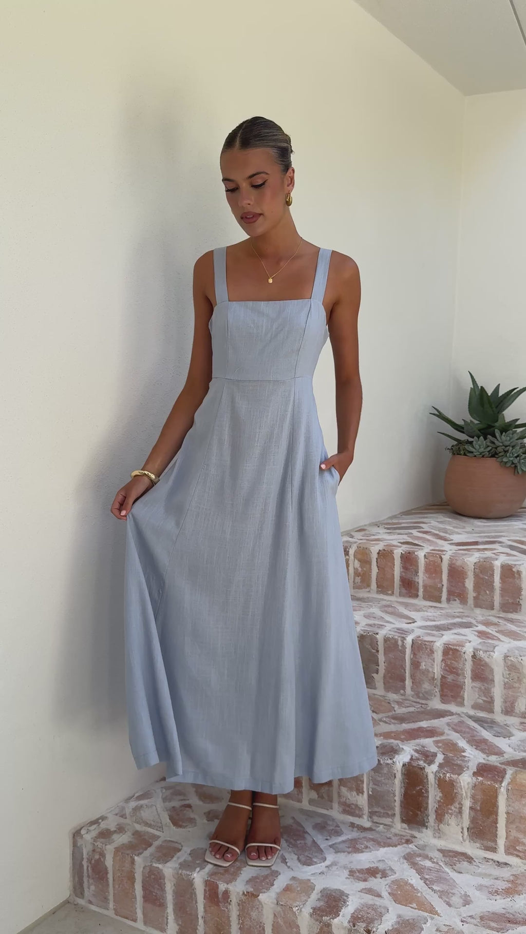 Powder Blue Linen Maxi Dress