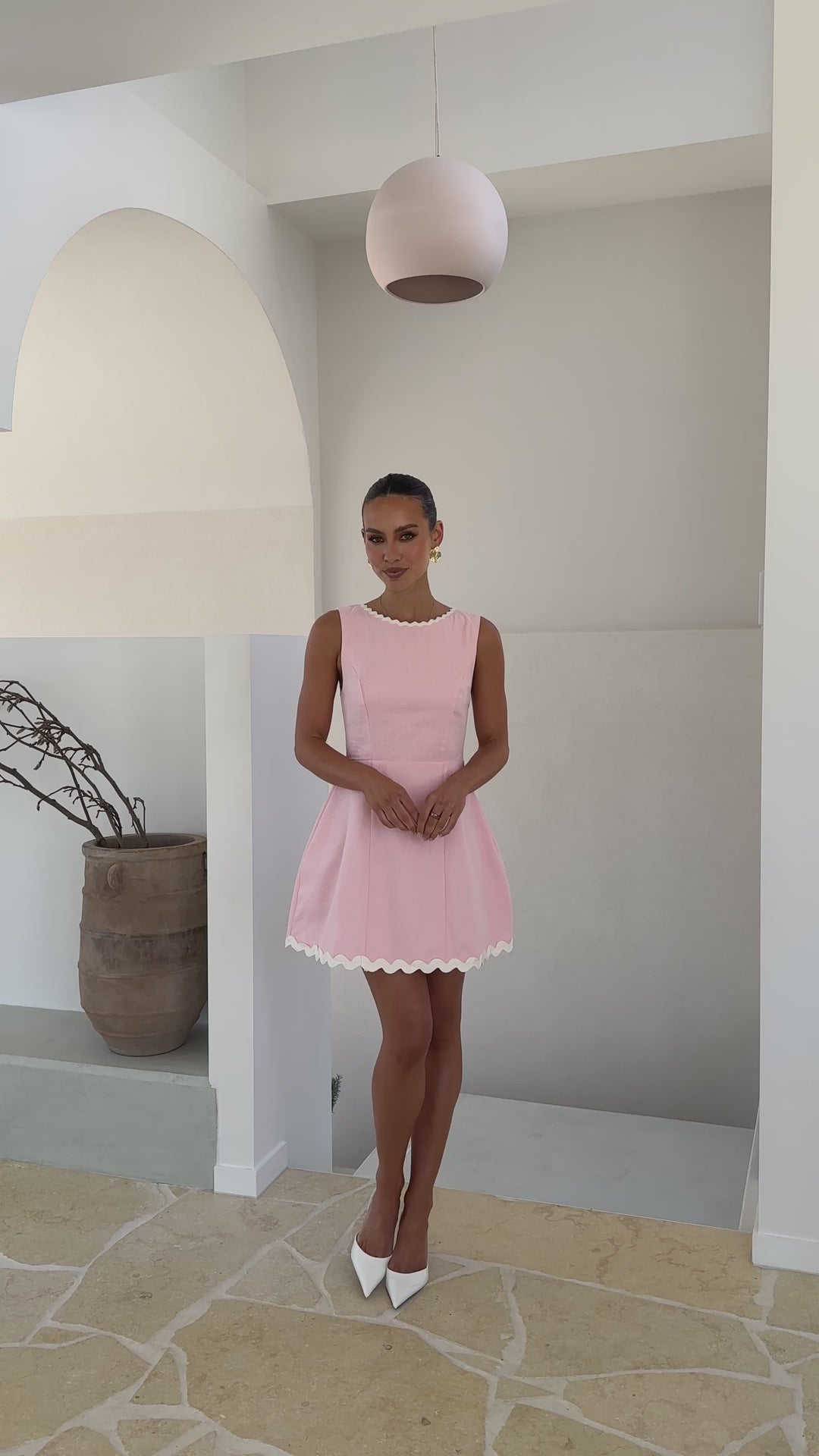 Baby Pink Linen Short Dress