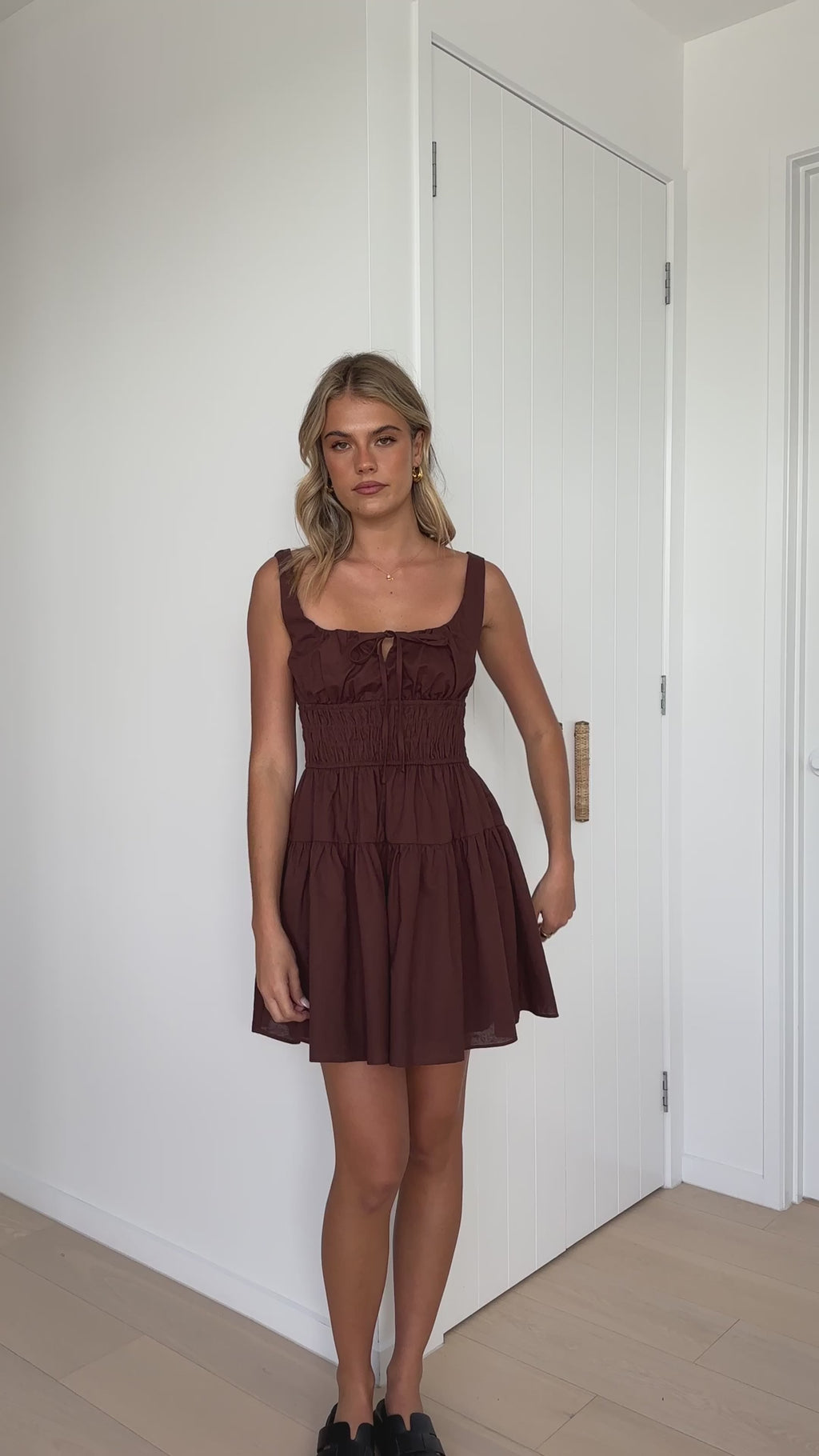 Cinnamon Brown Linen Short Dress