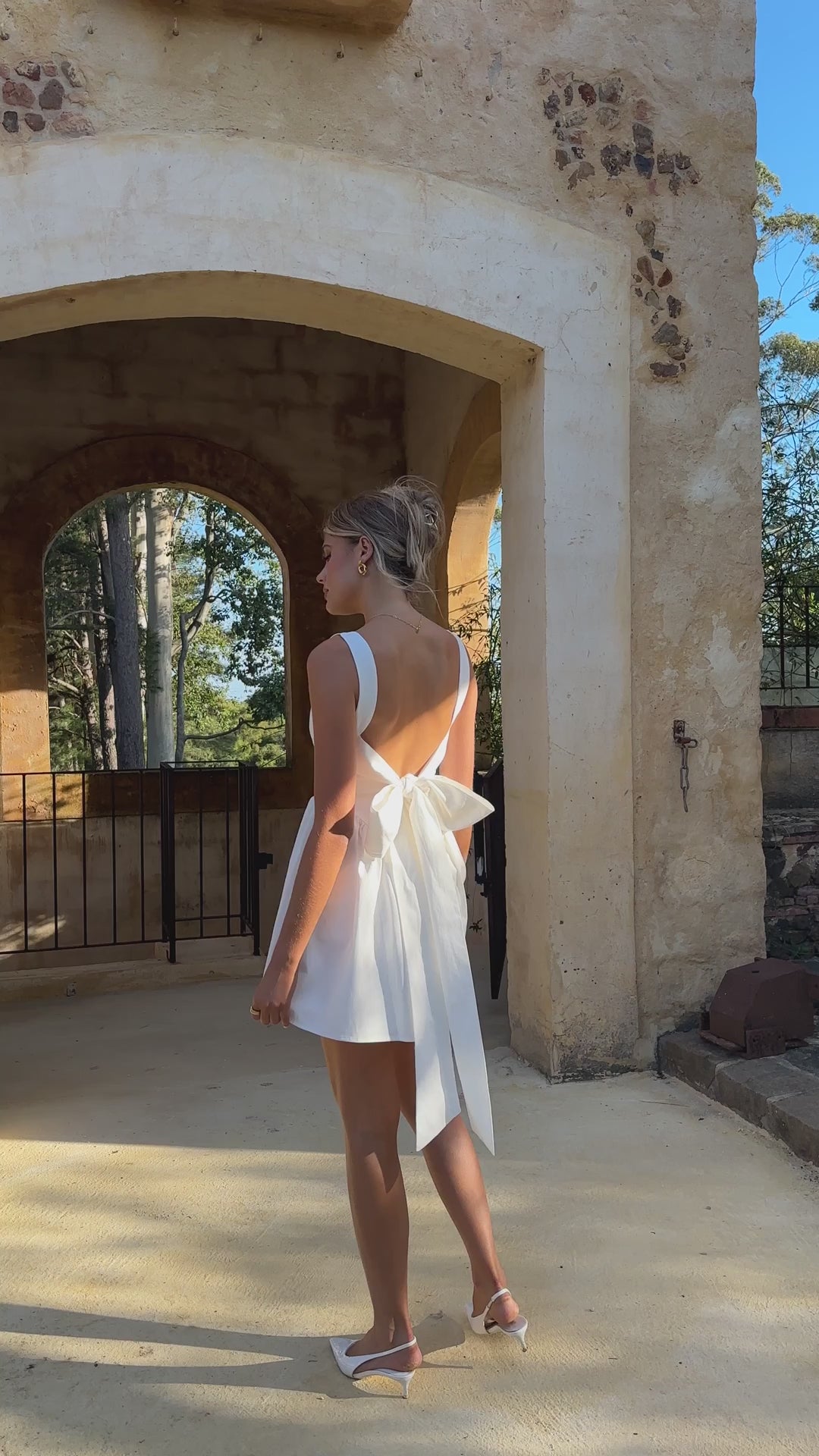 White Linen Dress with Back Tie-Up
