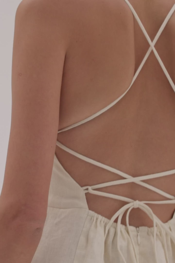 Ivory Linen Maxi Dress with Open Back