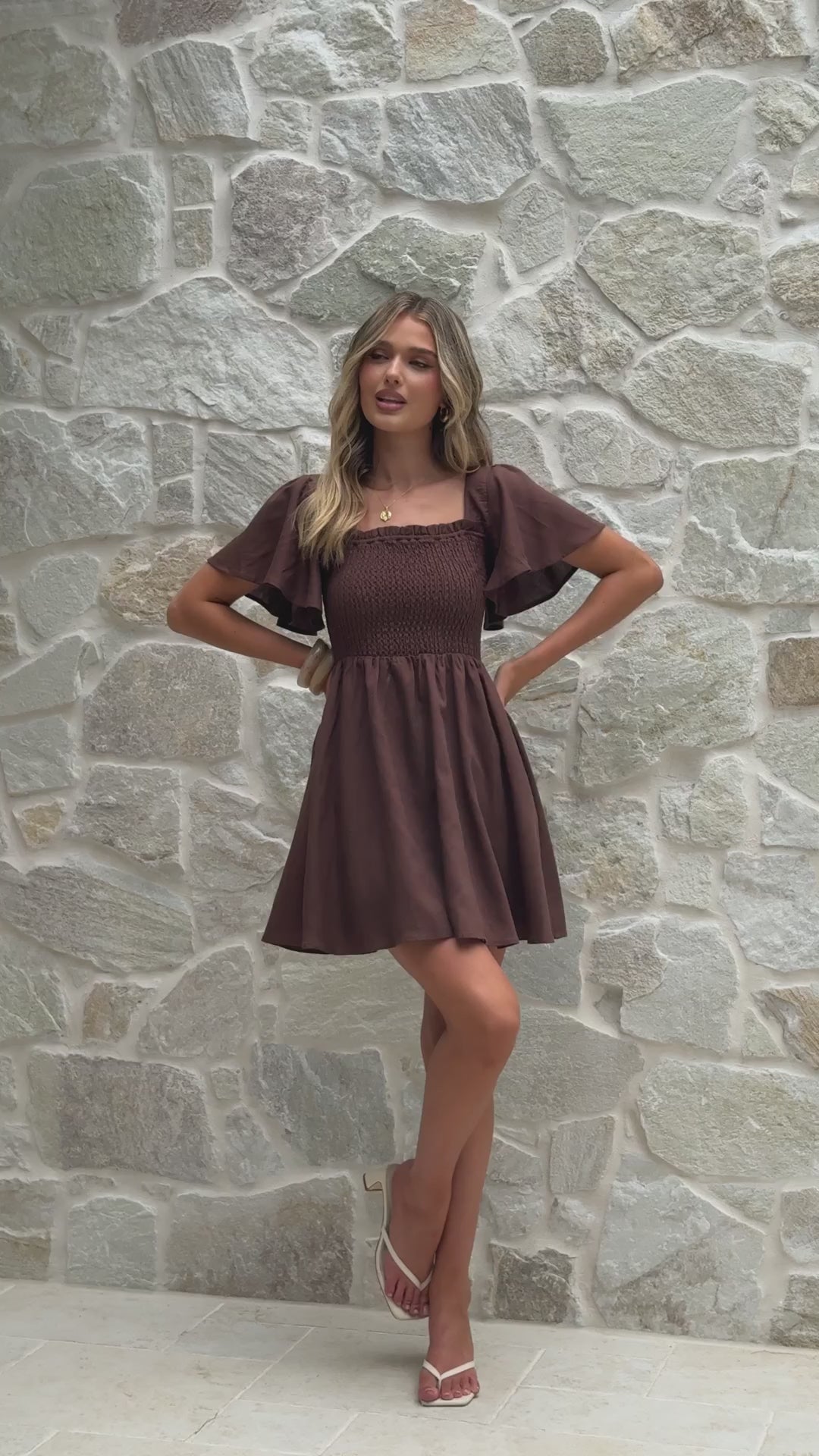 Brown Mini Linen Dress