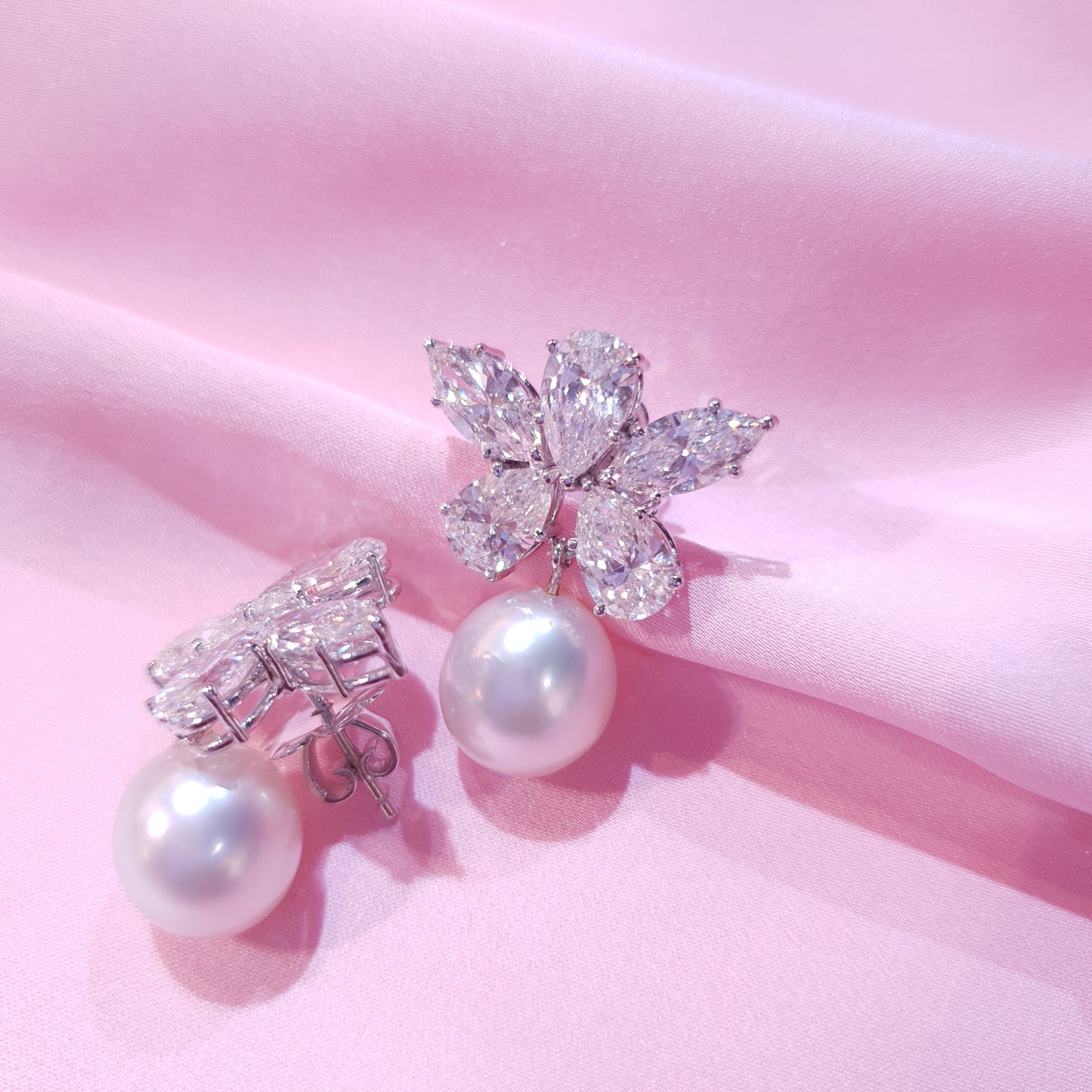 Butterfly Diamond Earrings with Pearl Drops