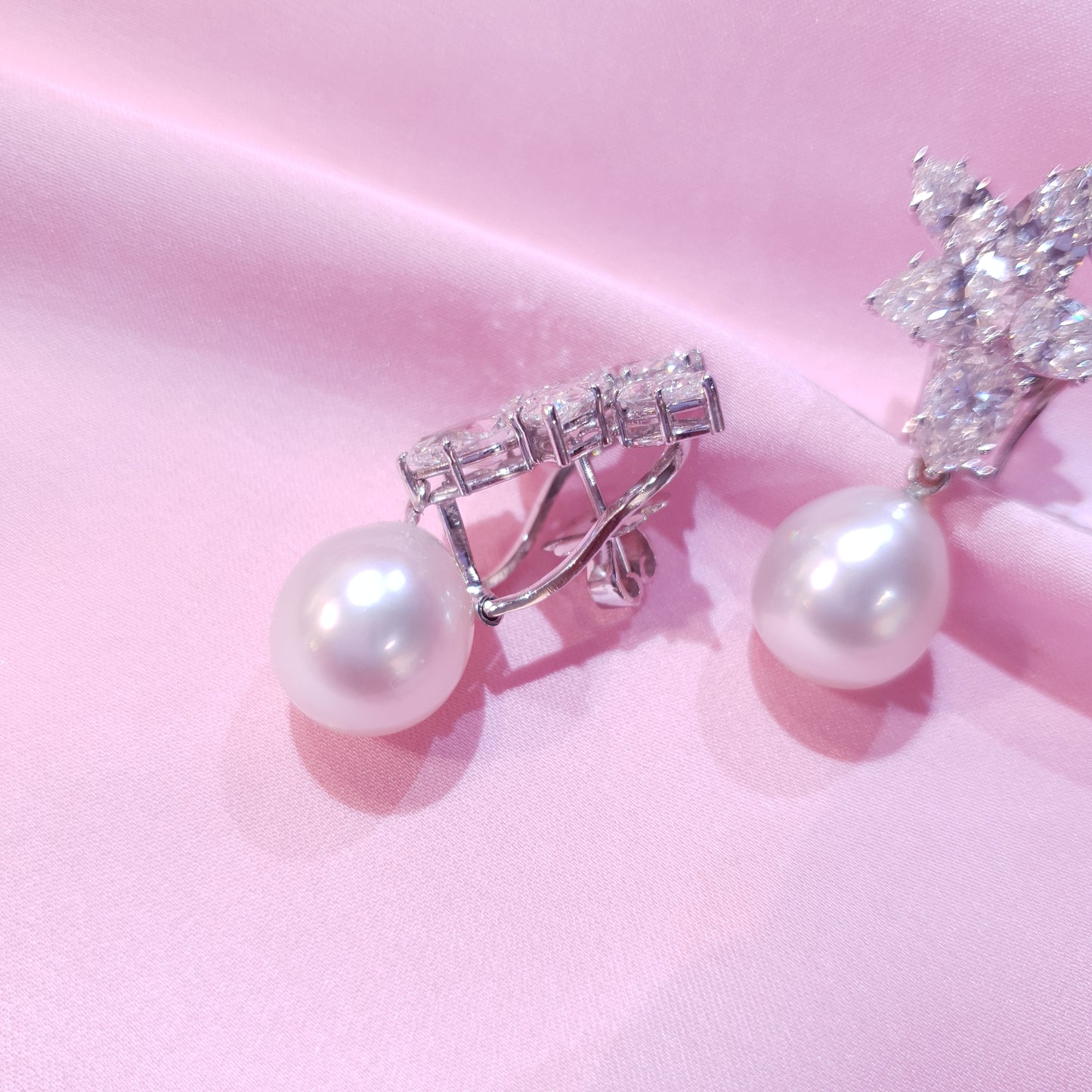 Diamond Earrings with Pearl Drops