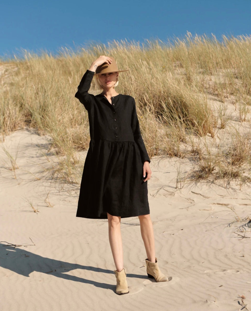 Linen Dress Black Linen Midi Dress for Women with Shirt Style Design ANAHIV Linen Dress Black Linen Midi Dress for Women with Shirt Style Design ANAHIV