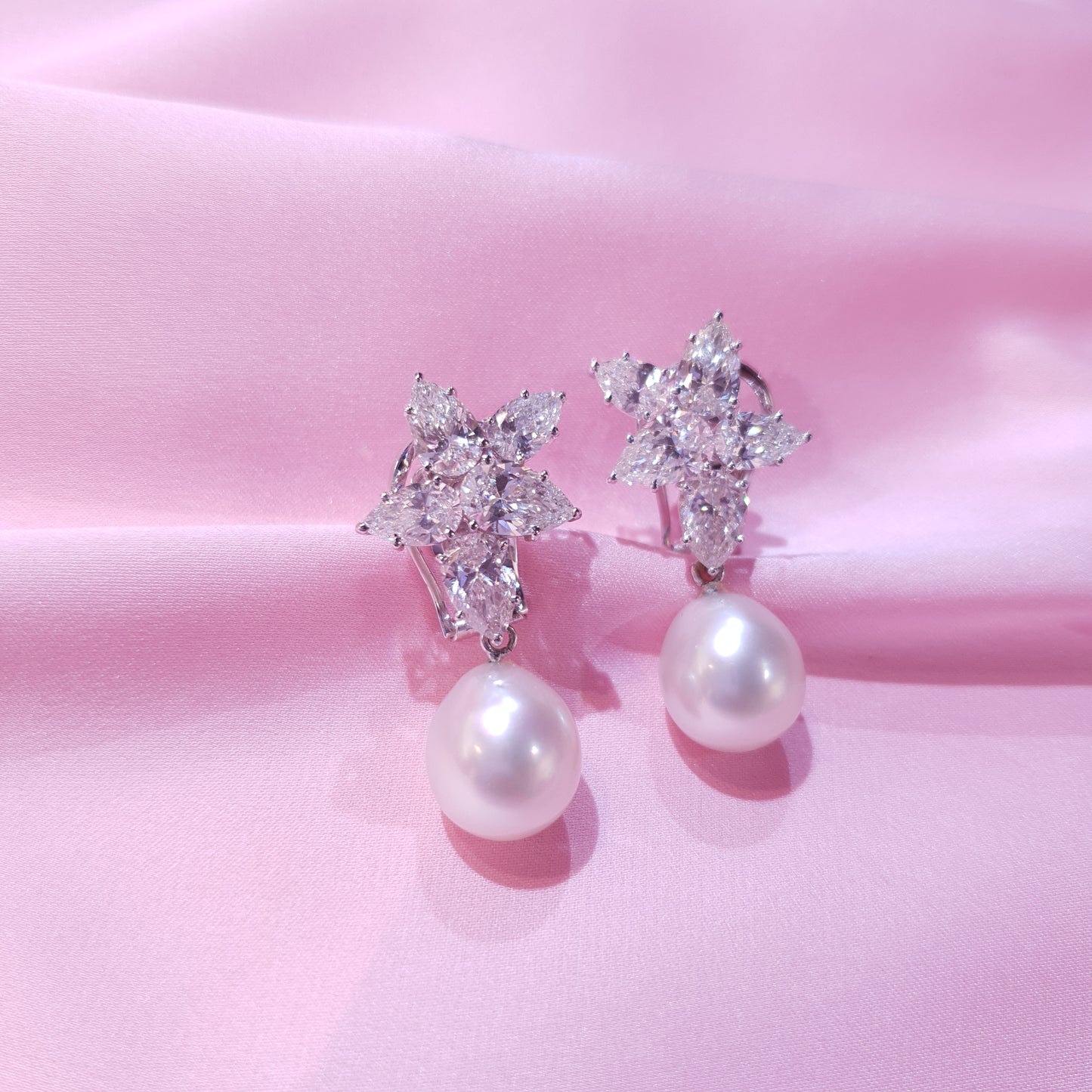 Diamond Earrings with Pearl Drops