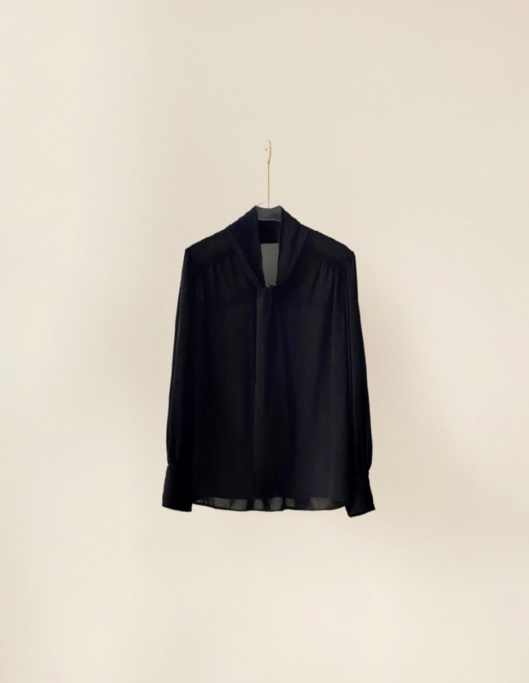 Soft Pleated Scarf Neck Blouse with Vintage Cuff Detail