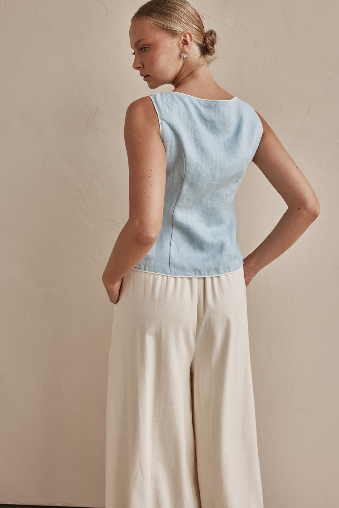 Linen Vest - Sky Blue Sleeveless for Women | Linen Vest Womens
