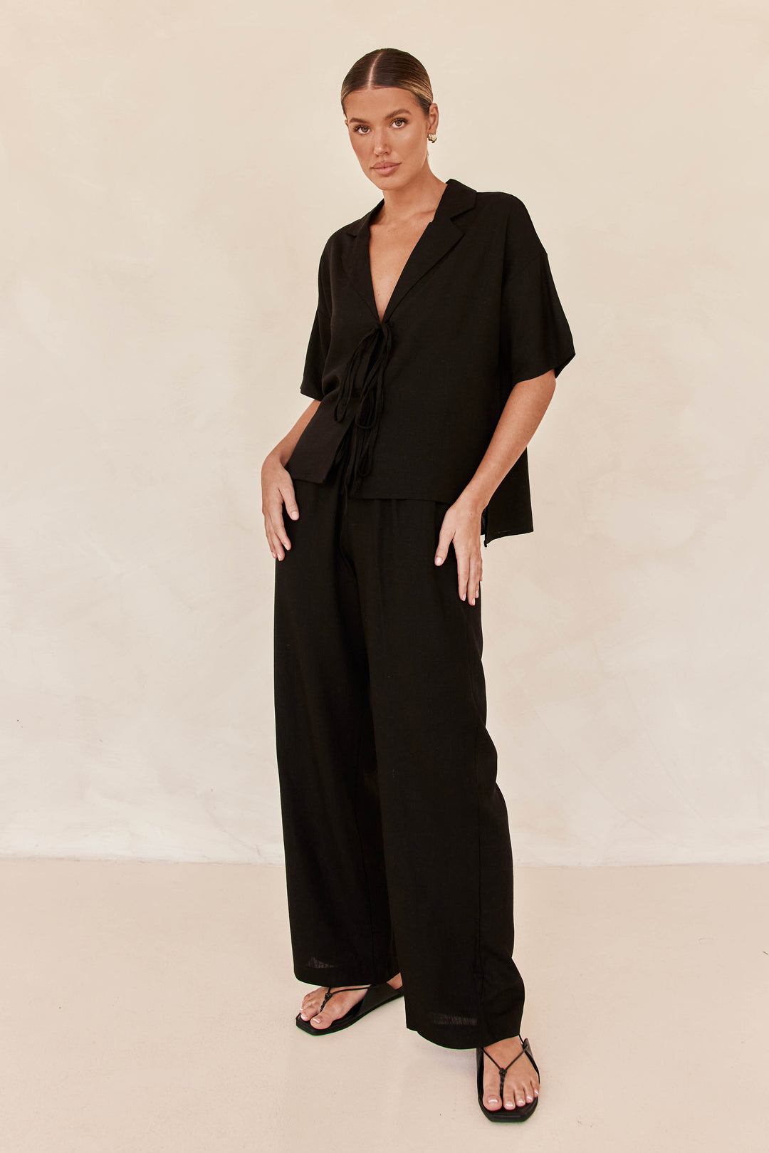 Co Ord Set for Women in Linen -Shirt Style Top & Loose Trousers