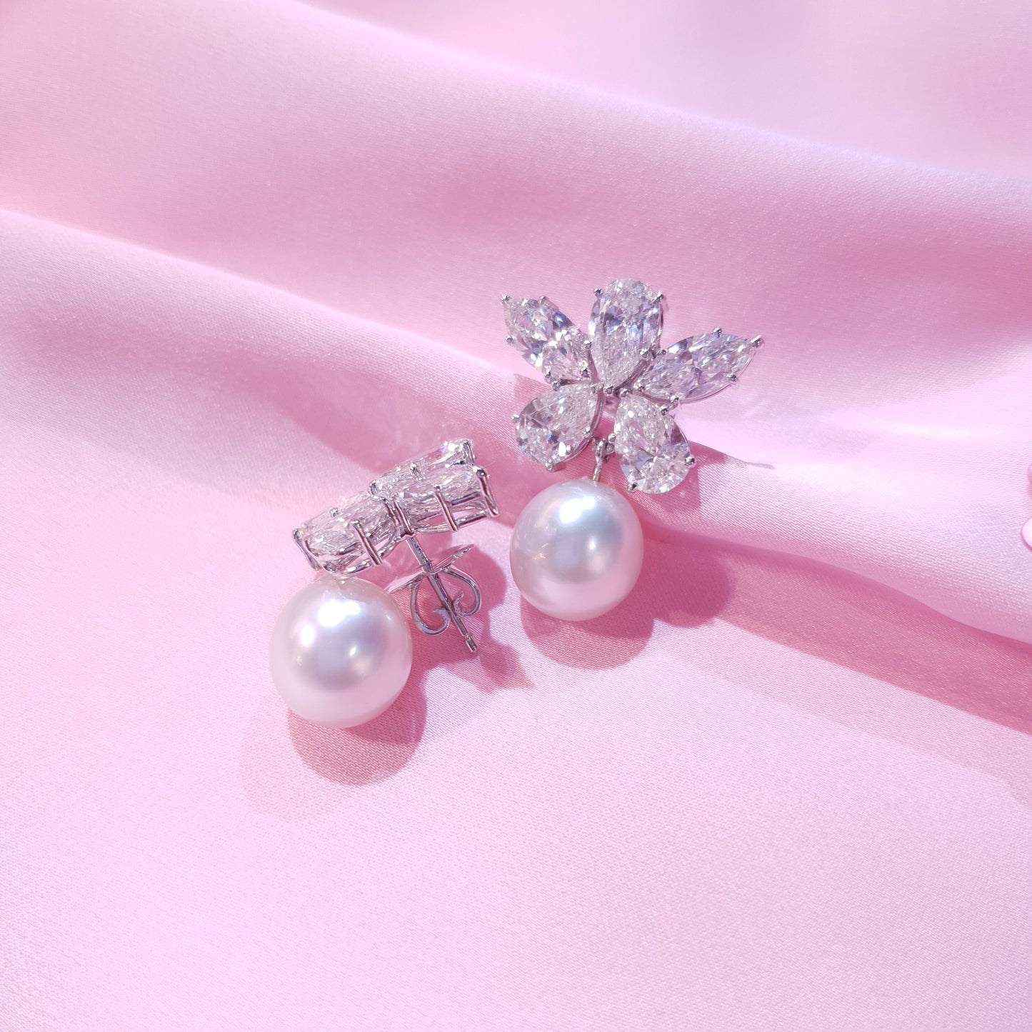 Butterfly Diamond Earrings with Pearl Drops