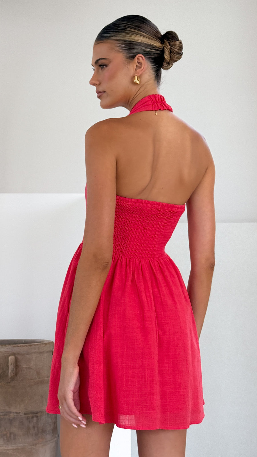 Red Linen Mini Dress - European Linen