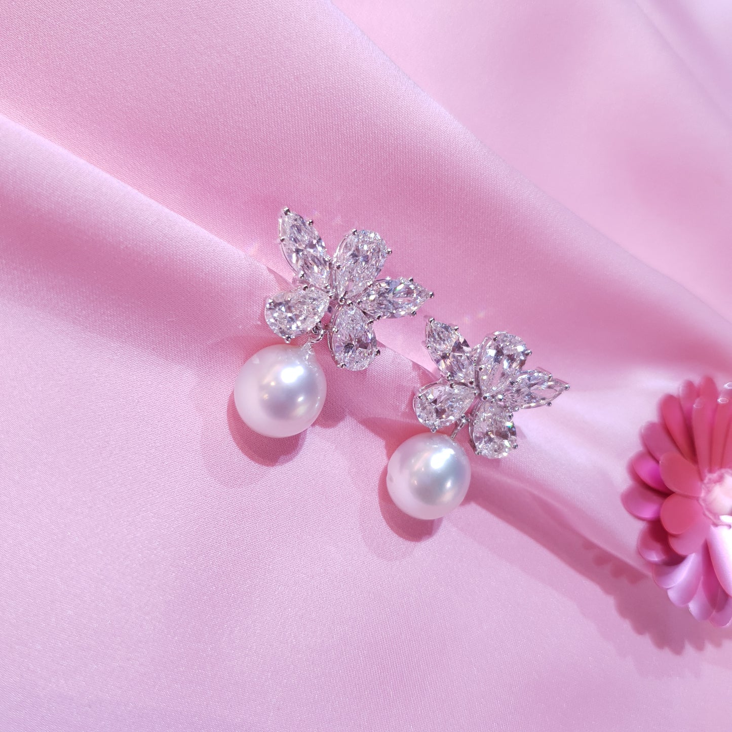 Butterfly Diamond Earrings with Pearl Drops